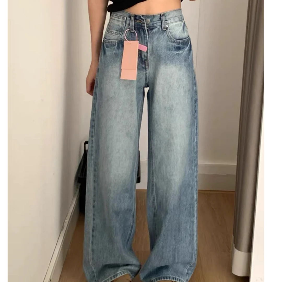 朵儿定制 【不加绒】美式复古水洗直筒牛仔裤 高腰百搭显瘦HZ95