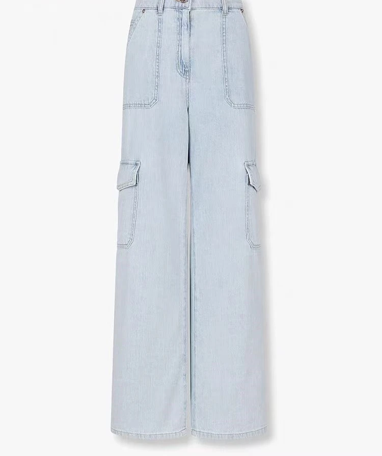 朵儿定制 美式侧口袋夏季休闲水洗工装直筒牛仔裤宽松裤子HP85新