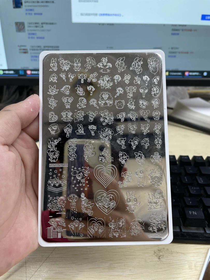 返潮复古钢板抽象简约图案指甲印花板印爱心转印模板印章钢板