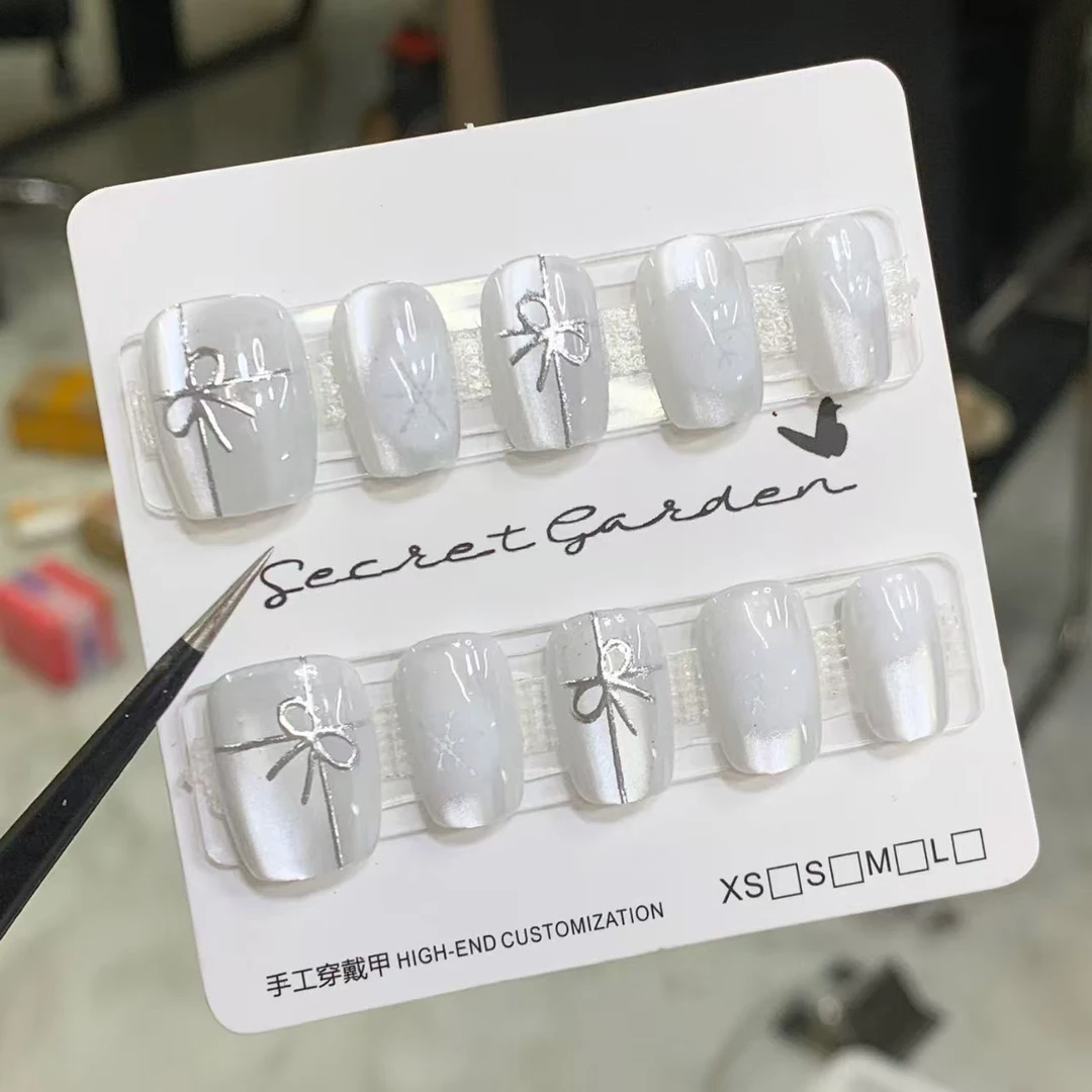 穿戴甲短款半手工短款新款显白美甲国风指甲高级成品可拆卸秋冬季