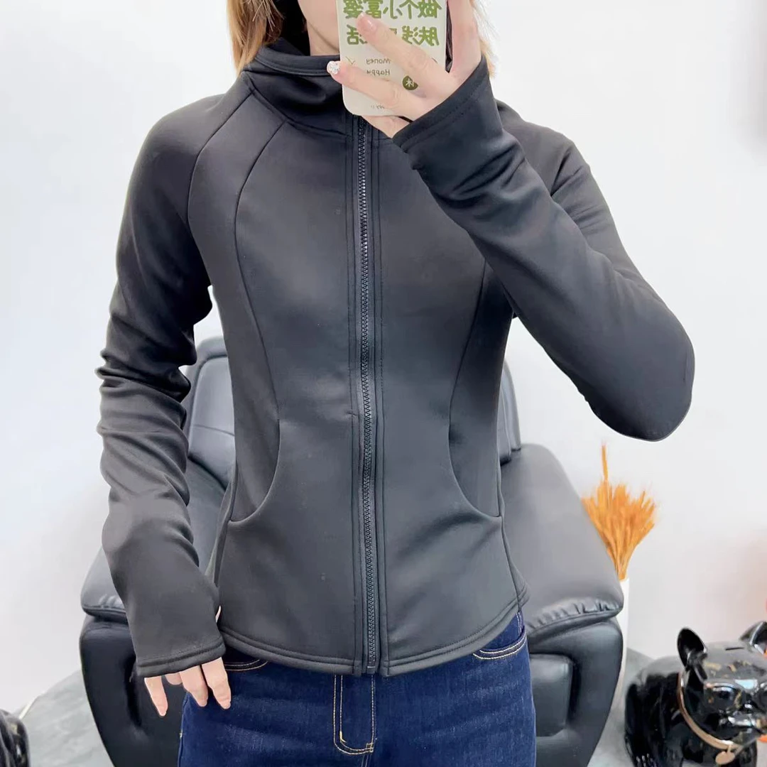 9511加绒运动外套女加厚蛮腰修身显瘦瑜伽服长袖拉链跑步夹克秋冬