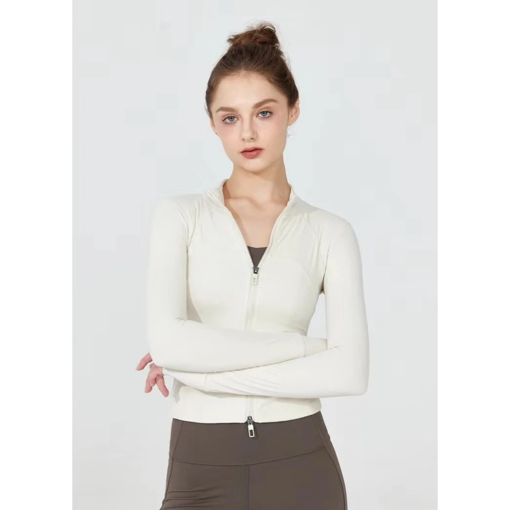 lulu同款短款瑜伽服新款双开拉链显瘦运动外套轻磨毛健身长袖上衣