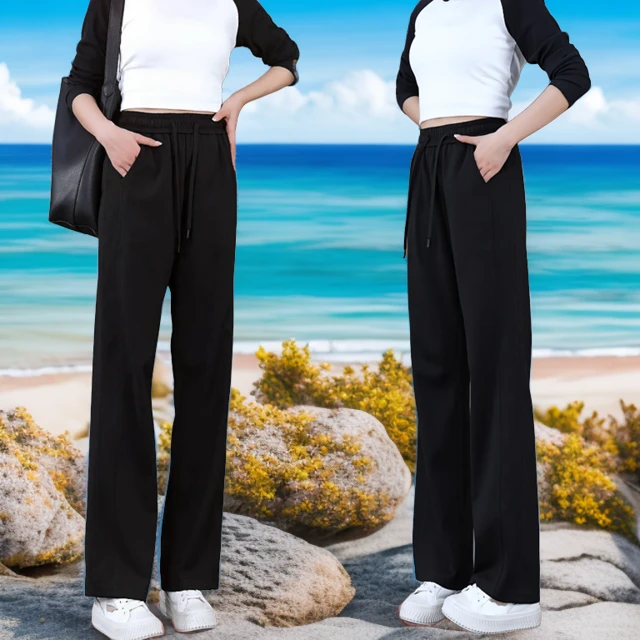 宽松直筒裤女春秋新款高腰显瘦休闲裤子百搭窄版阔腿裤运动裤春夏