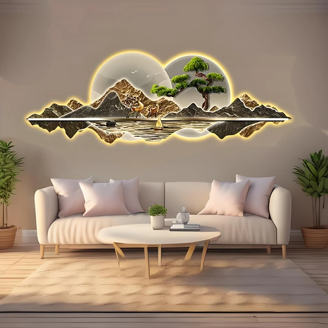 中式迎客松客厅沙发装饰画书房茶室大堂办公室背景墙壁画山水挂画