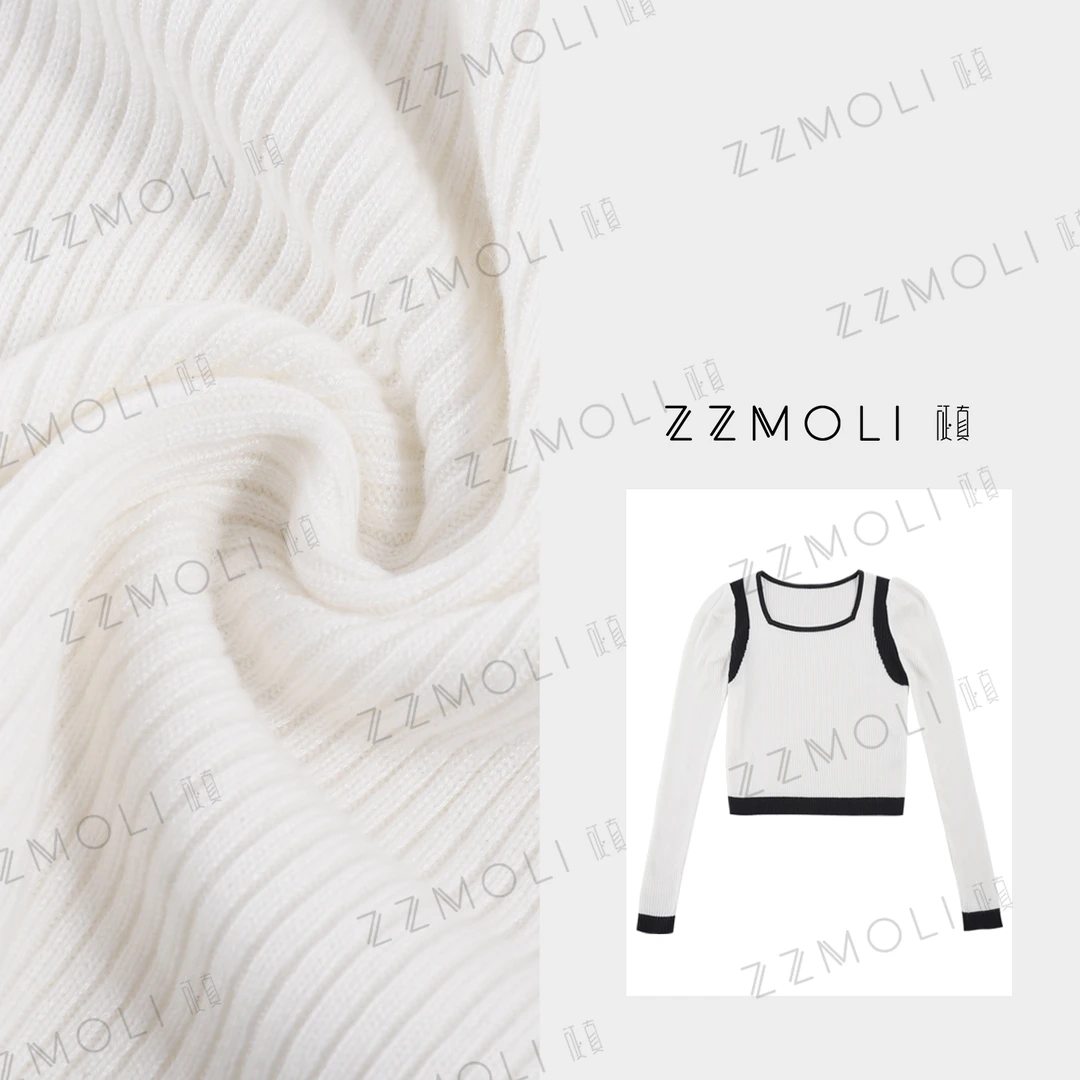 ZzMoLi征真 小个子撞色方领长袖针织衫女款潮流休闲服ZBY78078