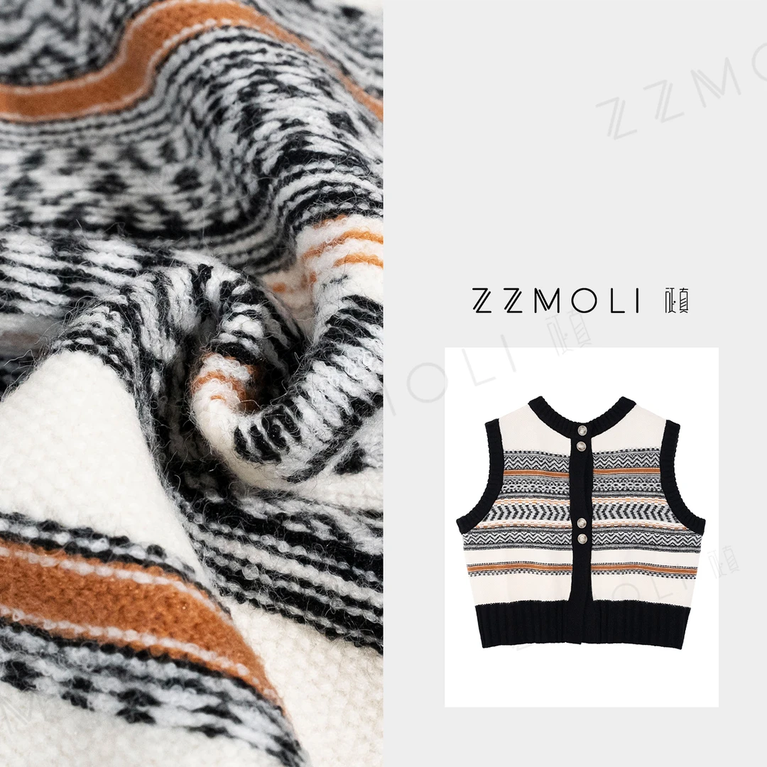 ZzMoLi征真 小个子韩系提花针织马甲女士撞色无袖马夹 ZBY73279