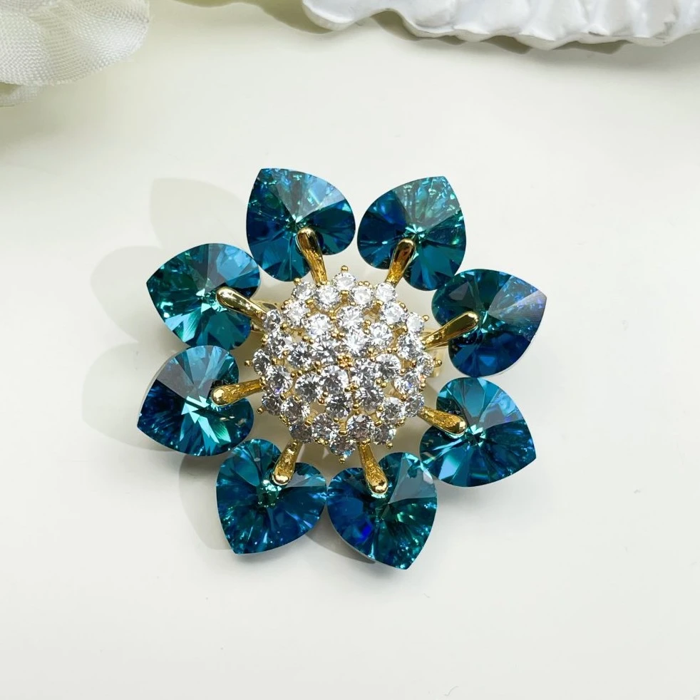 铜合金仿水晶胸针 HY1840【施华洛】蓝花穗胸针