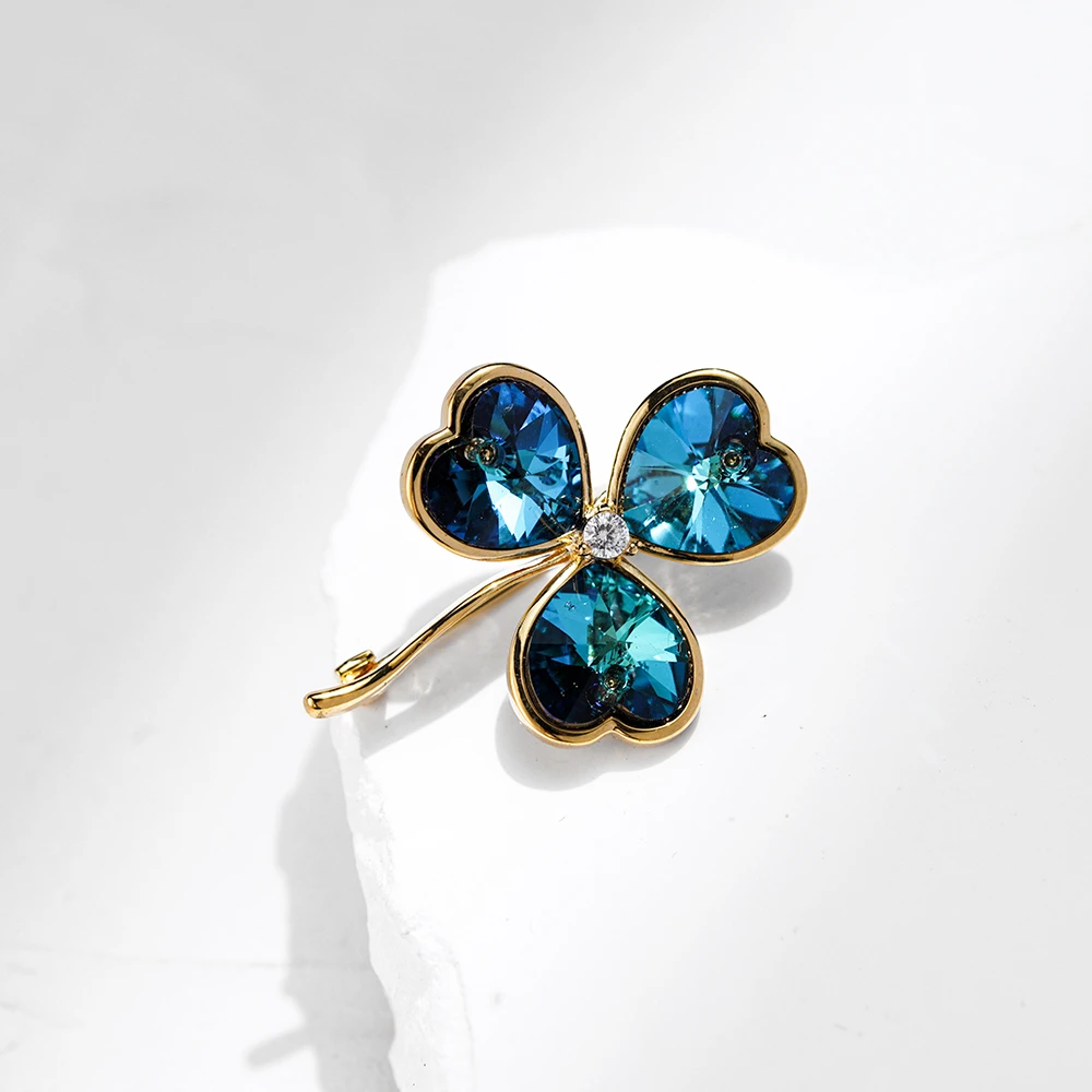 铜合金胸针 MN1430【施华洛】迷你幸运草《蓝》胸针