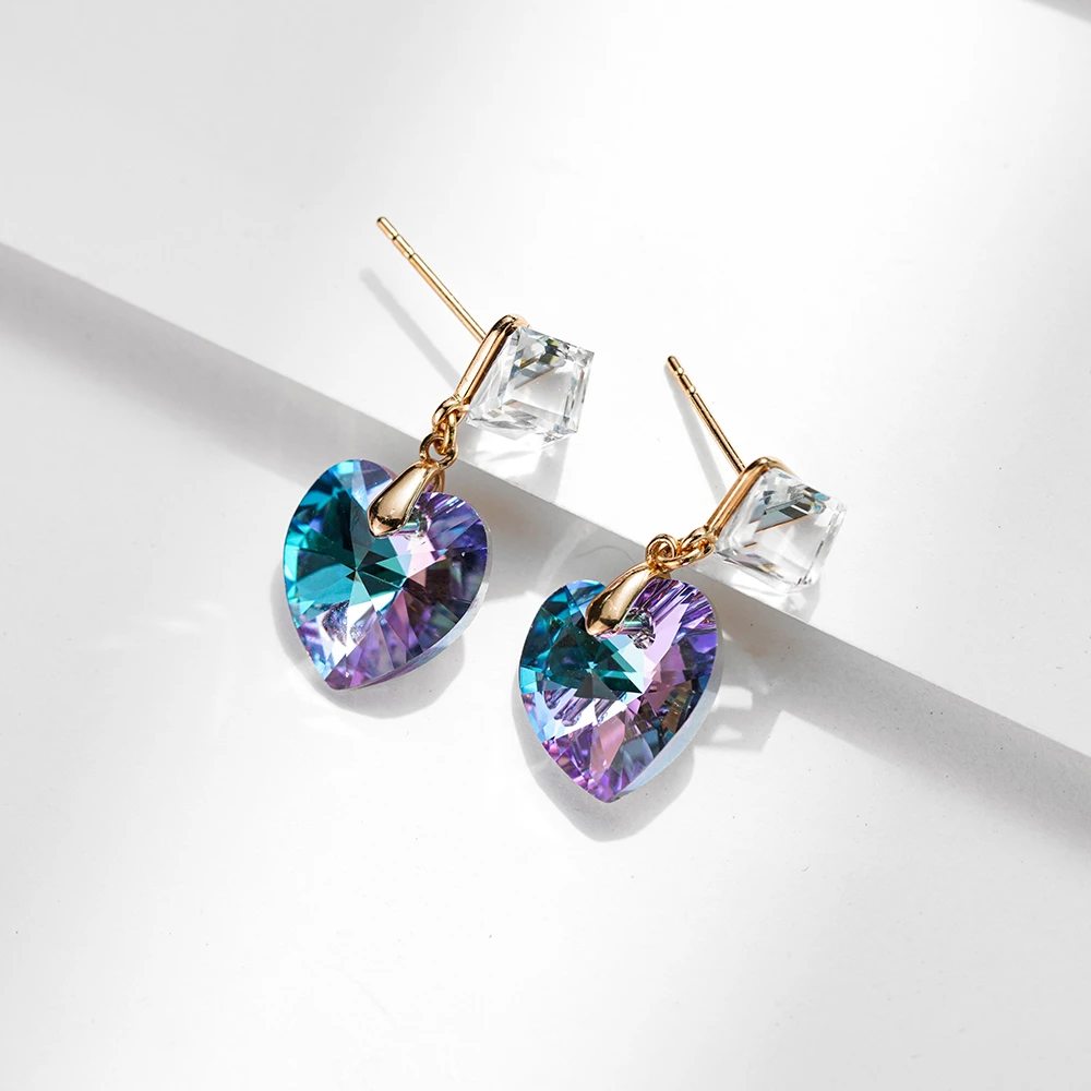 铜合金仿水晶耳饰 EH852【施华洛】方糖小爱心《炫紫》耳钉