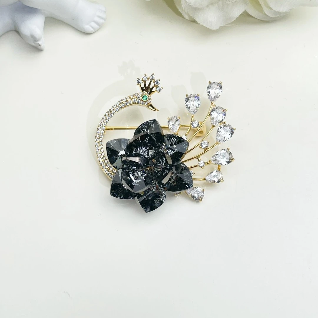 铜合金仿水晶胸针 GD483【施华洛】锦绣之雀《黑》胸针