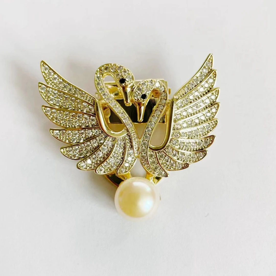 铜合金合成锆石胸针 HY1605珠珠双天鹅丝巾扣胸针