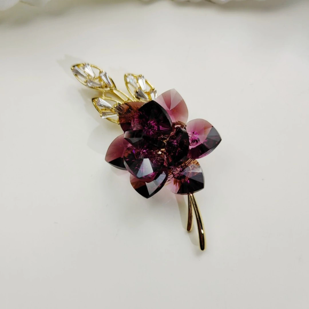 铜合金仿水晶胸针 GD620【施华洛】紫穗花束胸针