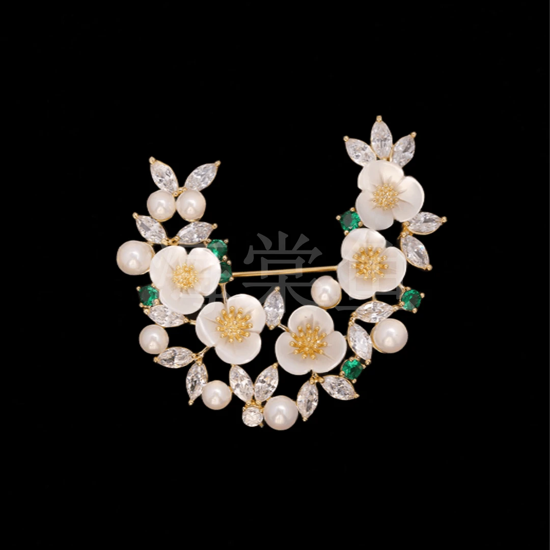 铜合金贝壳胸针 HY901翠色月夜胸针