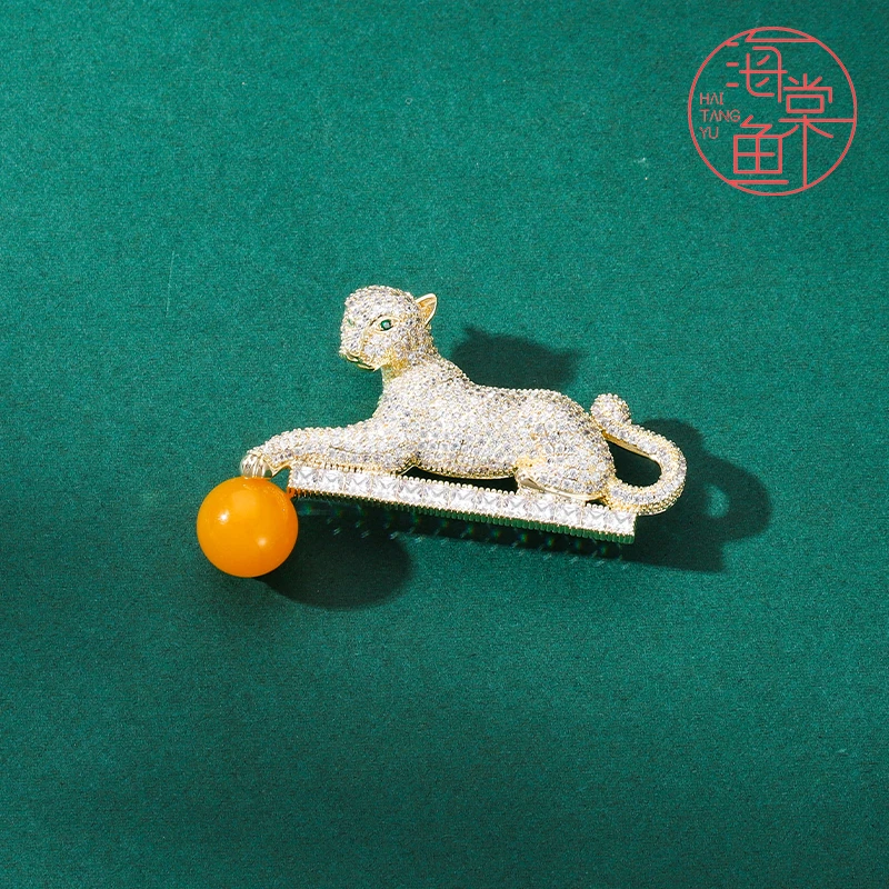铜合金合成锆石胸针 HY310【宫廷系列】金钱豹胸针