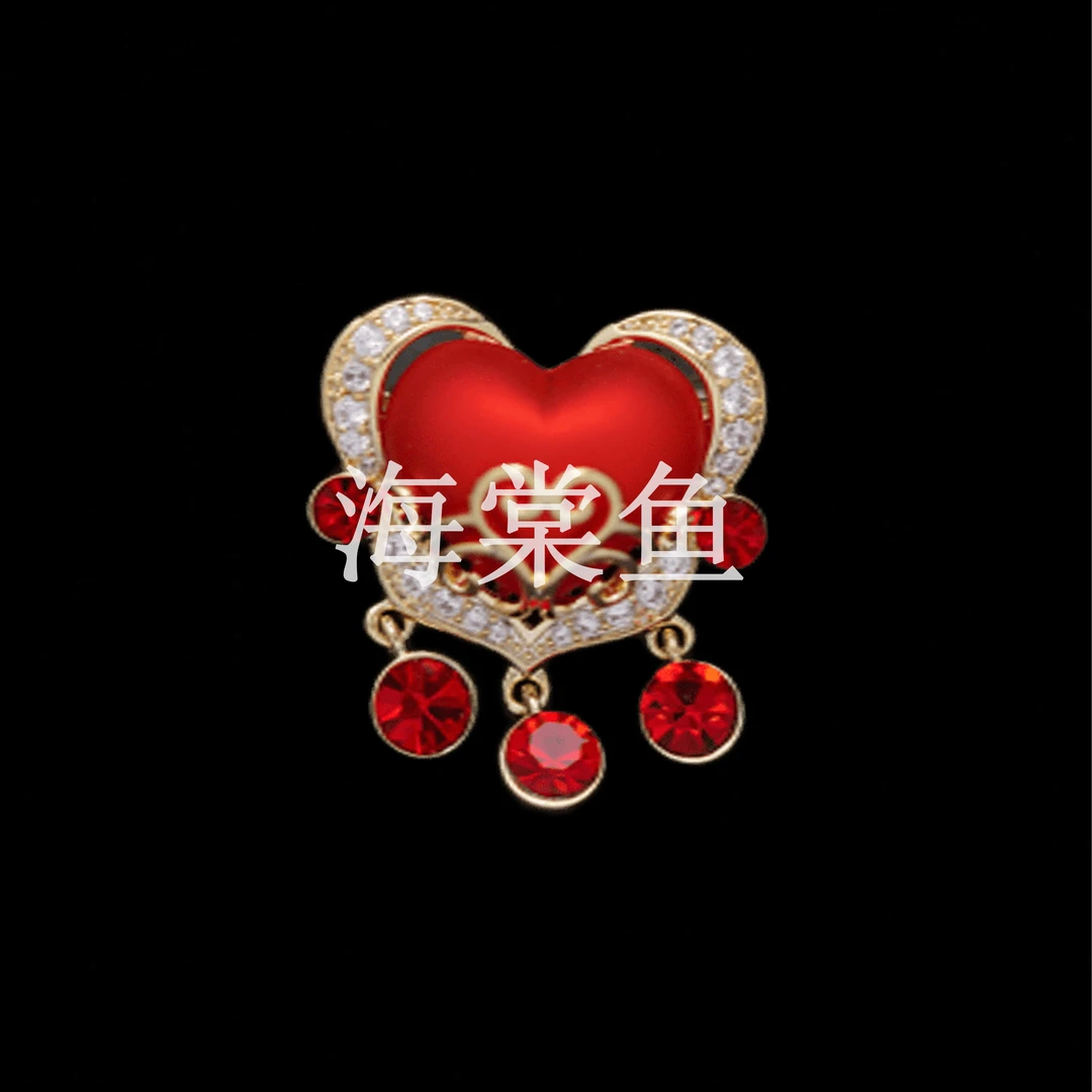 铜合金合成锆石胸针 精致可爱喜庆迷你红色爱心胸针3528