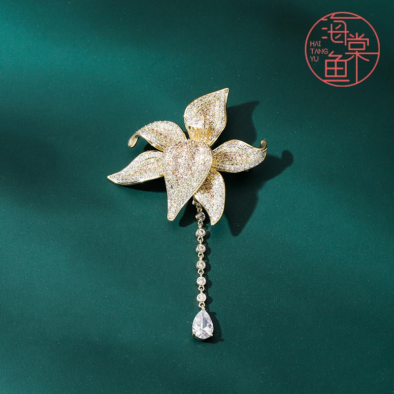 铜合金合成锆石胸针 HY065香水百合胸针