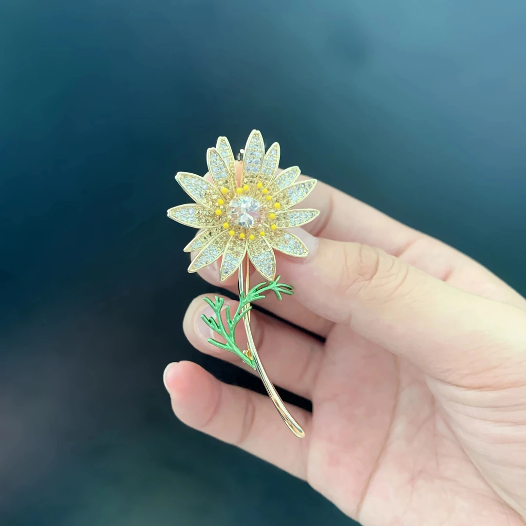 铜合金合成锆石胸针 HY1171向阳花胸针