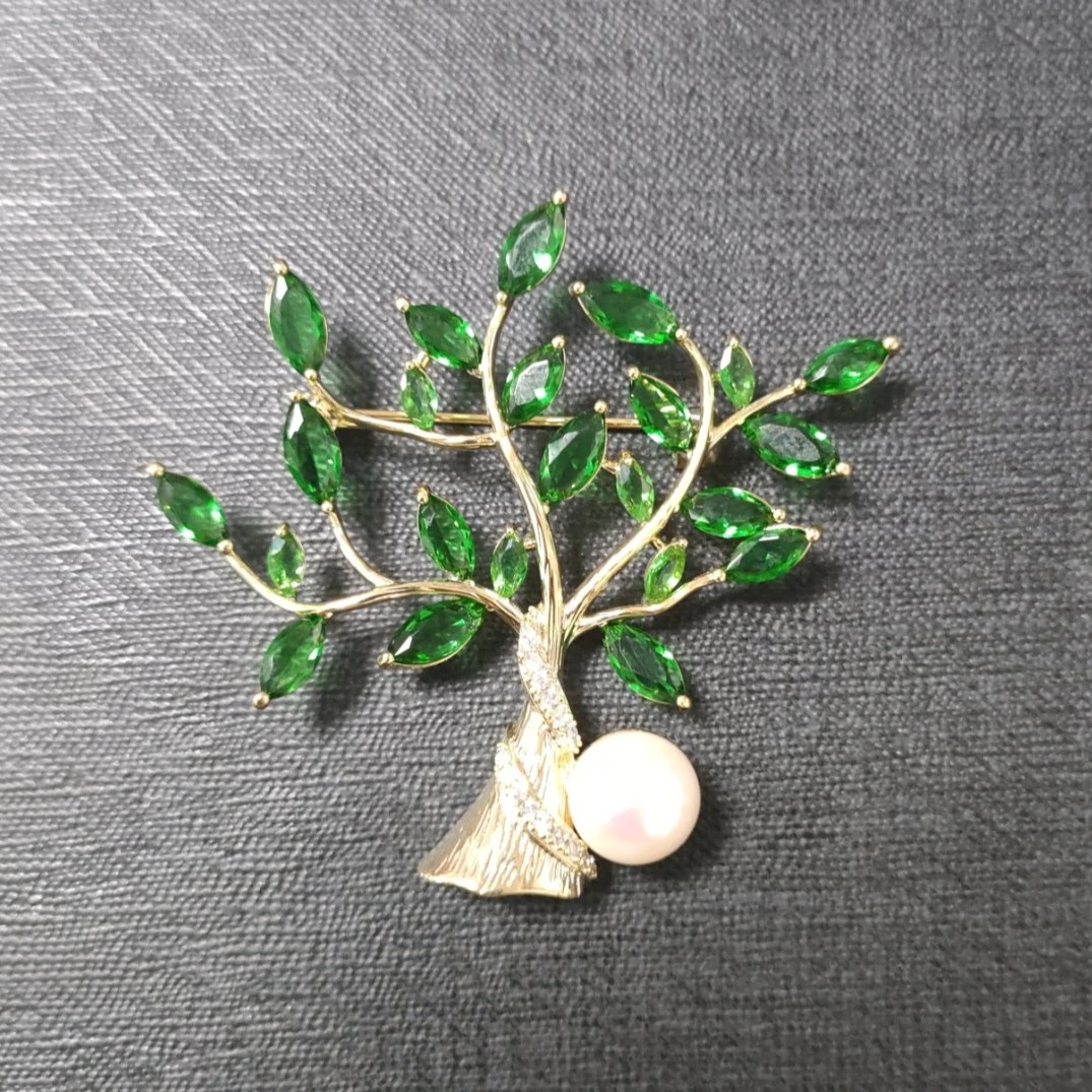 铜合金合成锆石胸针 HY840枝繁叶茂胸针
