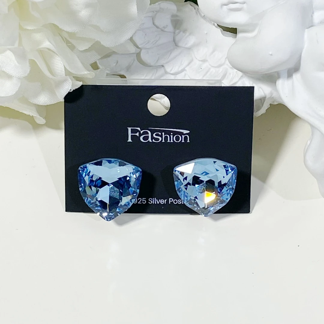 铜合金耳饰 EH886【施华洛】大号守护之盾《蓝》耳钉