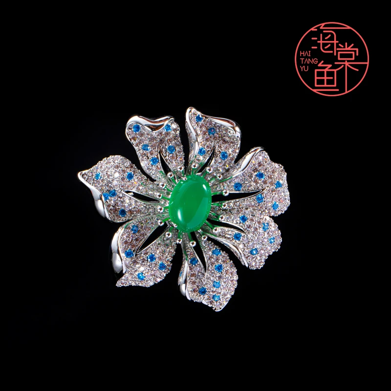 铜合金合成锆石胸针 时尚气质精镶绿之髓花朵胸针3224
