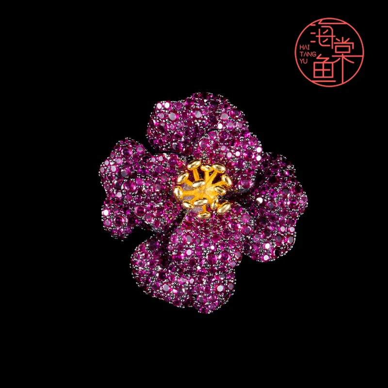 铜合金合成锆石胸针 时尚复古精致气质紫色花朵胸针3004