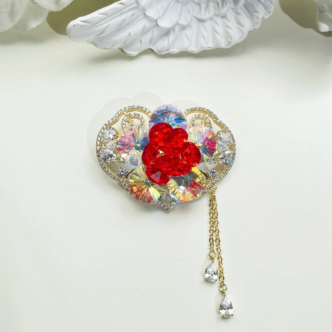 铜合金仿水晶胸针 GD588【施华洛】如意元宝《红》胸针