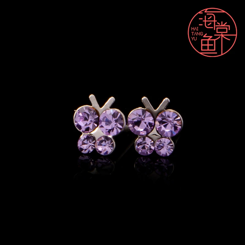 铜合金合成锆石耳饰 EH628【施华洛】紫蝴蝶小耳钉