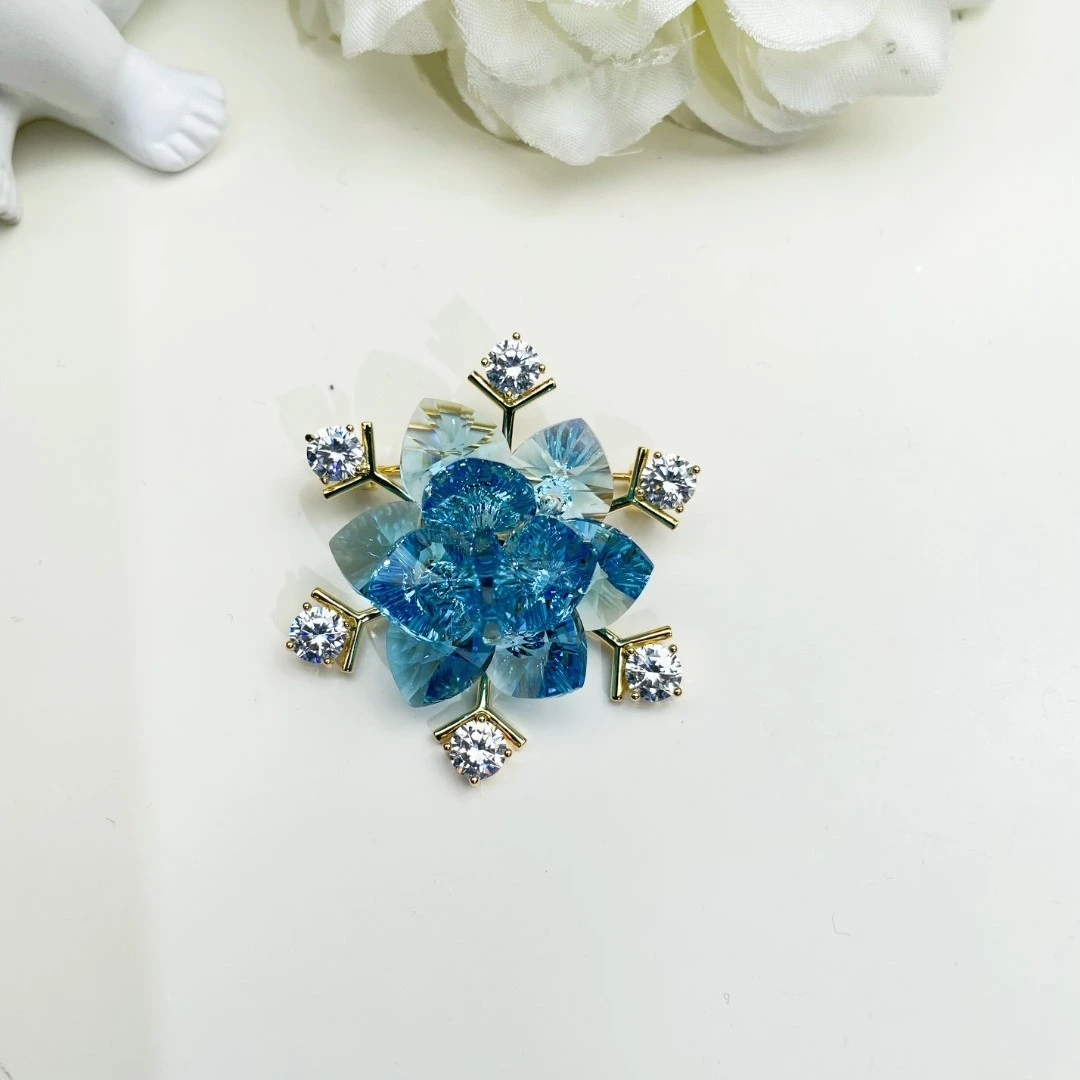 铜合金仿水晶胸针 GD484【施华洛】月升沧海《浅蓝》胸针