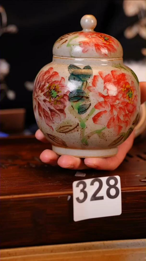【闪购商品】陶瓷粗陶手绘牡丹罐