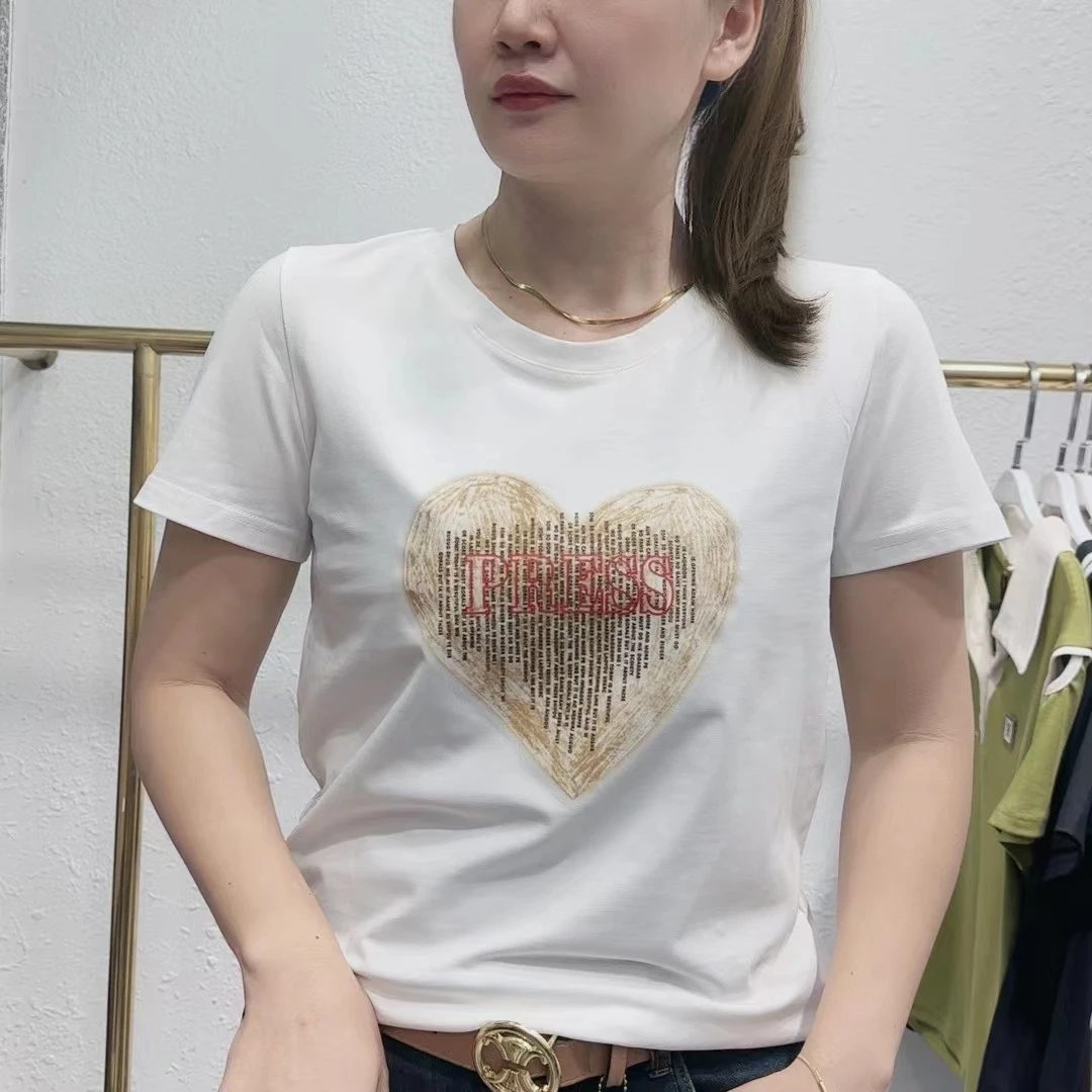 《丽丽家》夏款时尚潮流洋气印花爱心❤️图休闲短袖T恤显瘦白色春夏