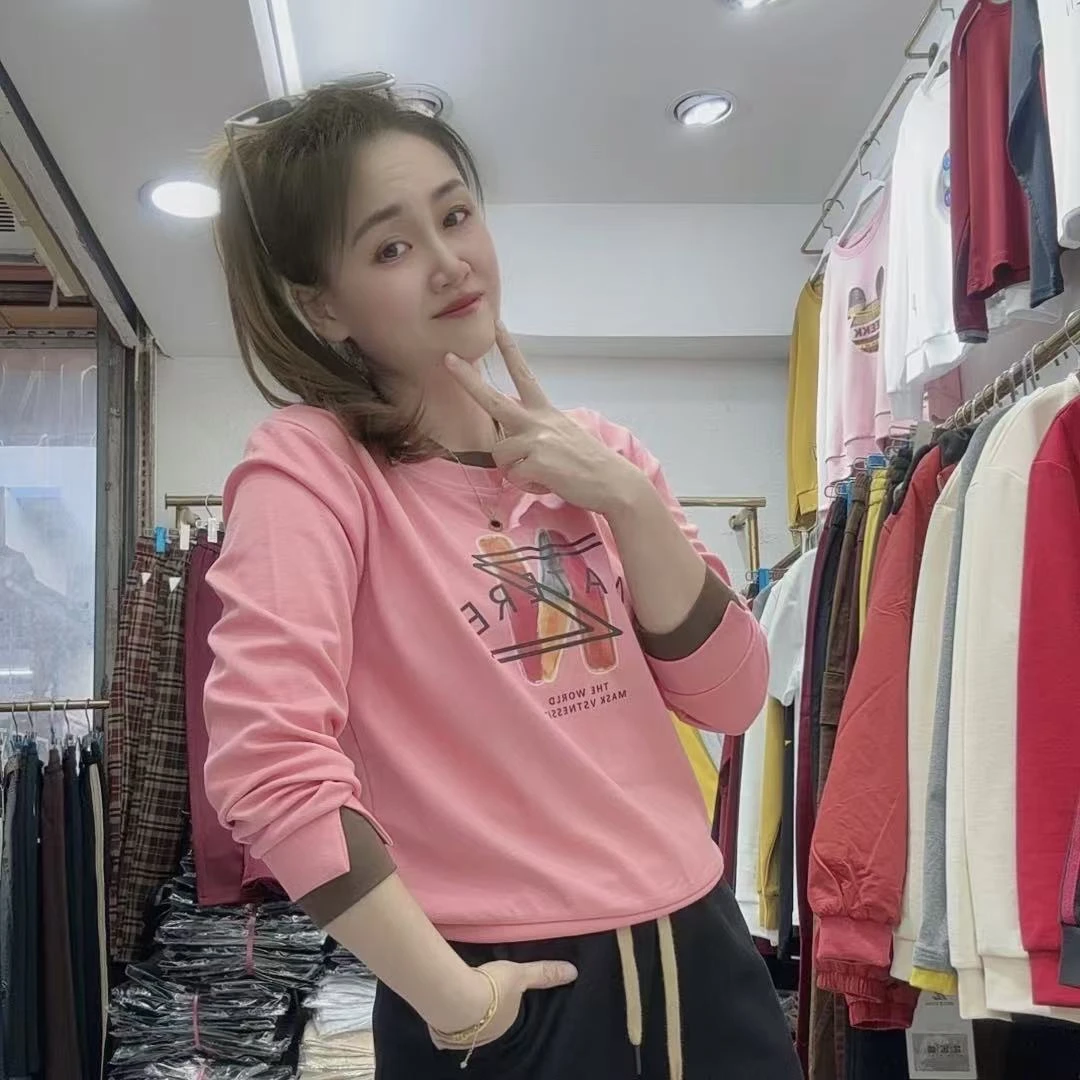 《丽丽家》2024秋冬季新款圆领套头拼接卫衣女百搭长袖女士上衣