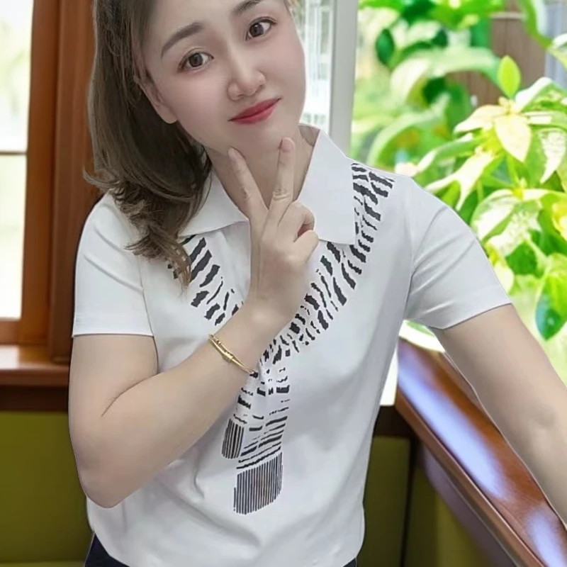 《丽丽家》夏季新款高档精梳棉短袖T恤女装洋气减龄上衣透气时尚