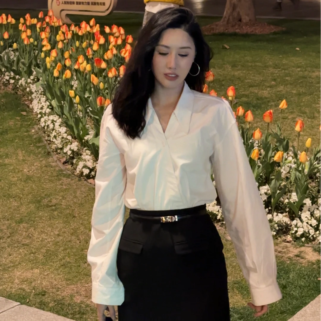 大娇高个子天丝棉春季百搭白衬衣