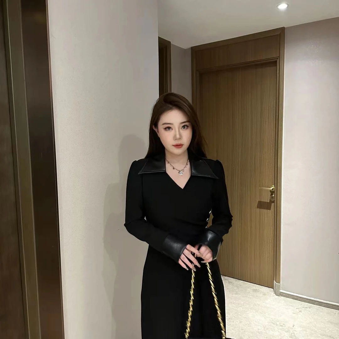 【琪琪推荐】大码女装法式高级褶皱拼接复古气质连衣裙D12293QTQ