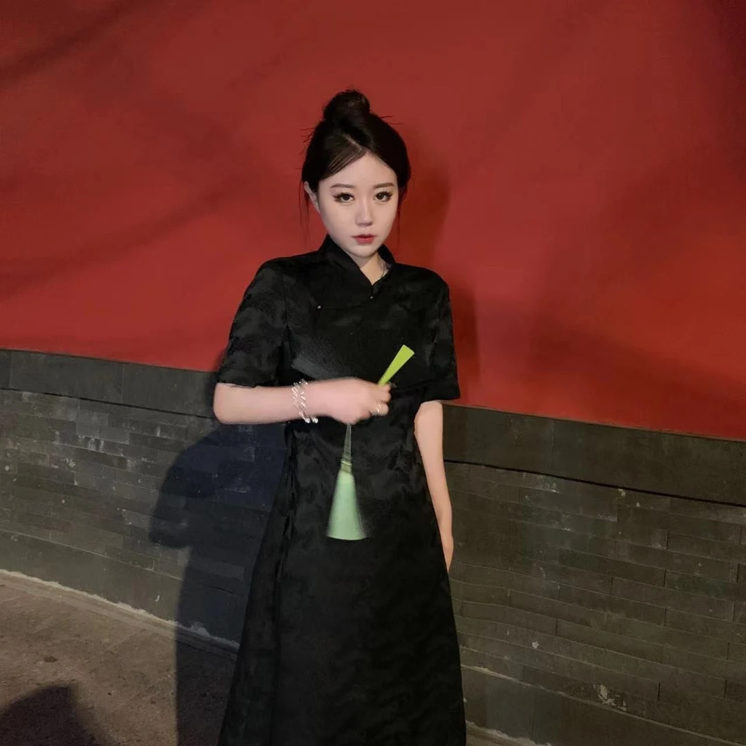 【琪琪推荐】大码女装新中式改良版设计感提花连衣裙D11075QTQ