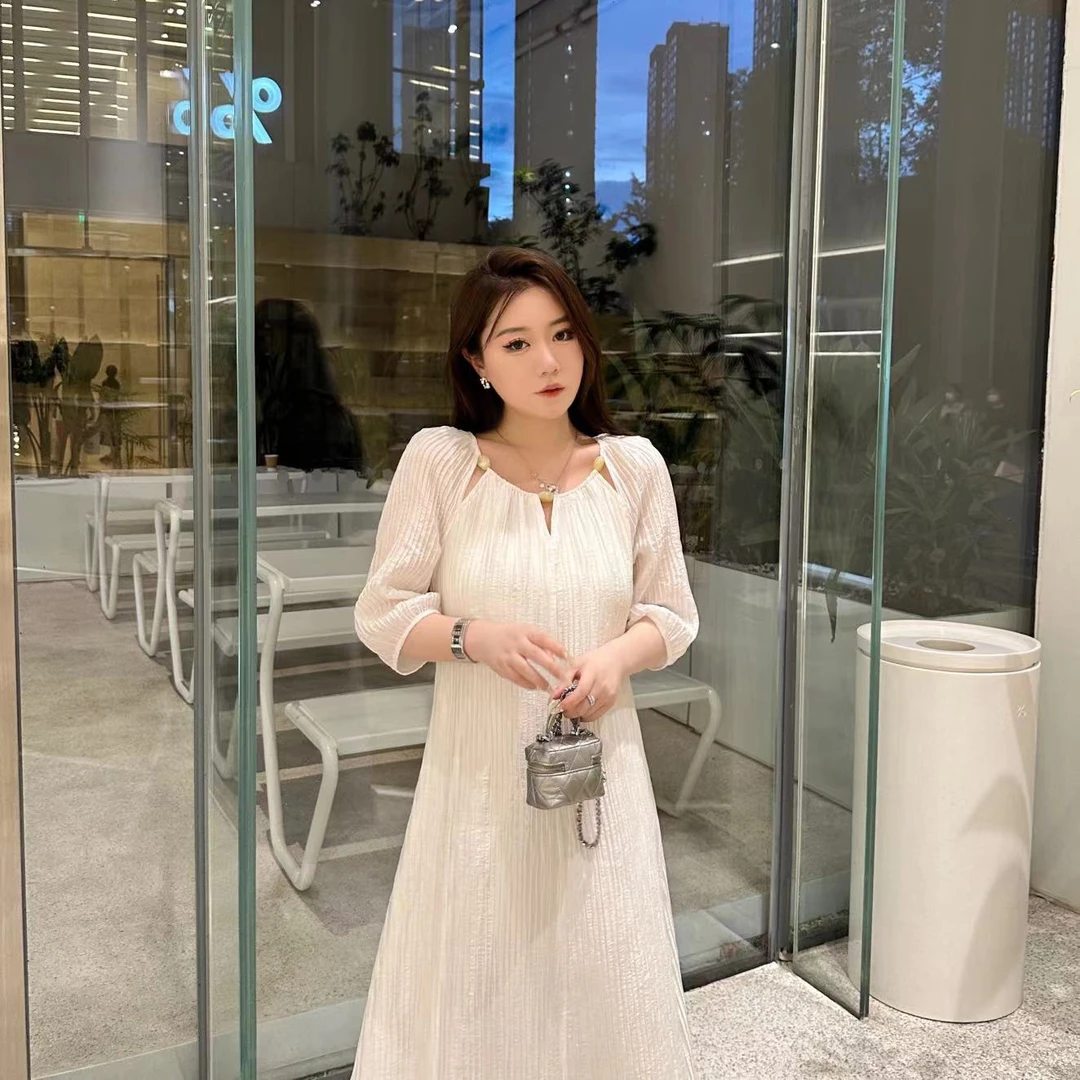 【琪琪推荐】大码女装褶皱纹理设计感高级宽松显瘦连衣裙D11657QL