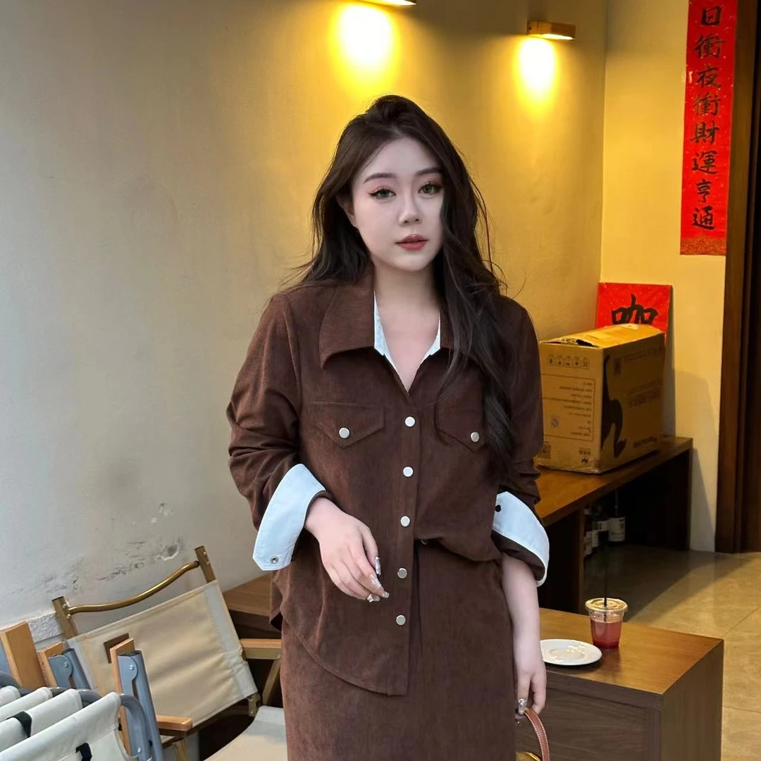 琪琪怪怪  大码女装‘’香榭伊人‘’复古时尚上衣+半身裙D22740QQ