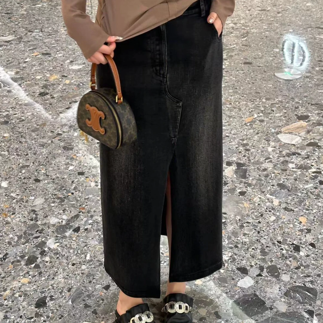 琪琪怪怪  大码女装''遮肉一把手’‘高腰开叉牛仔半身裙D22947QQ