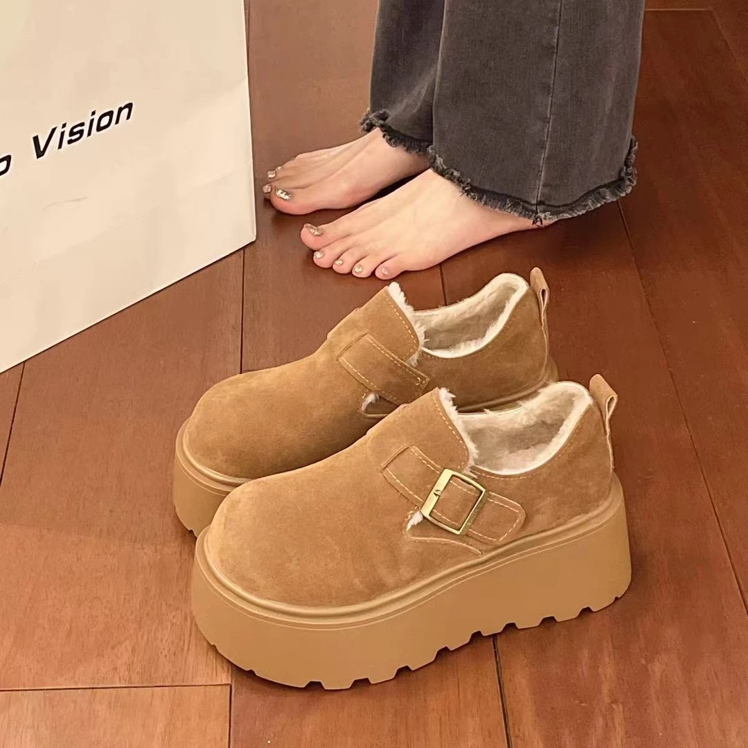 厚底加绒勃肯鞋小个子增高厚绒舒适外出棉鞋女2025年秋冬新款短靴