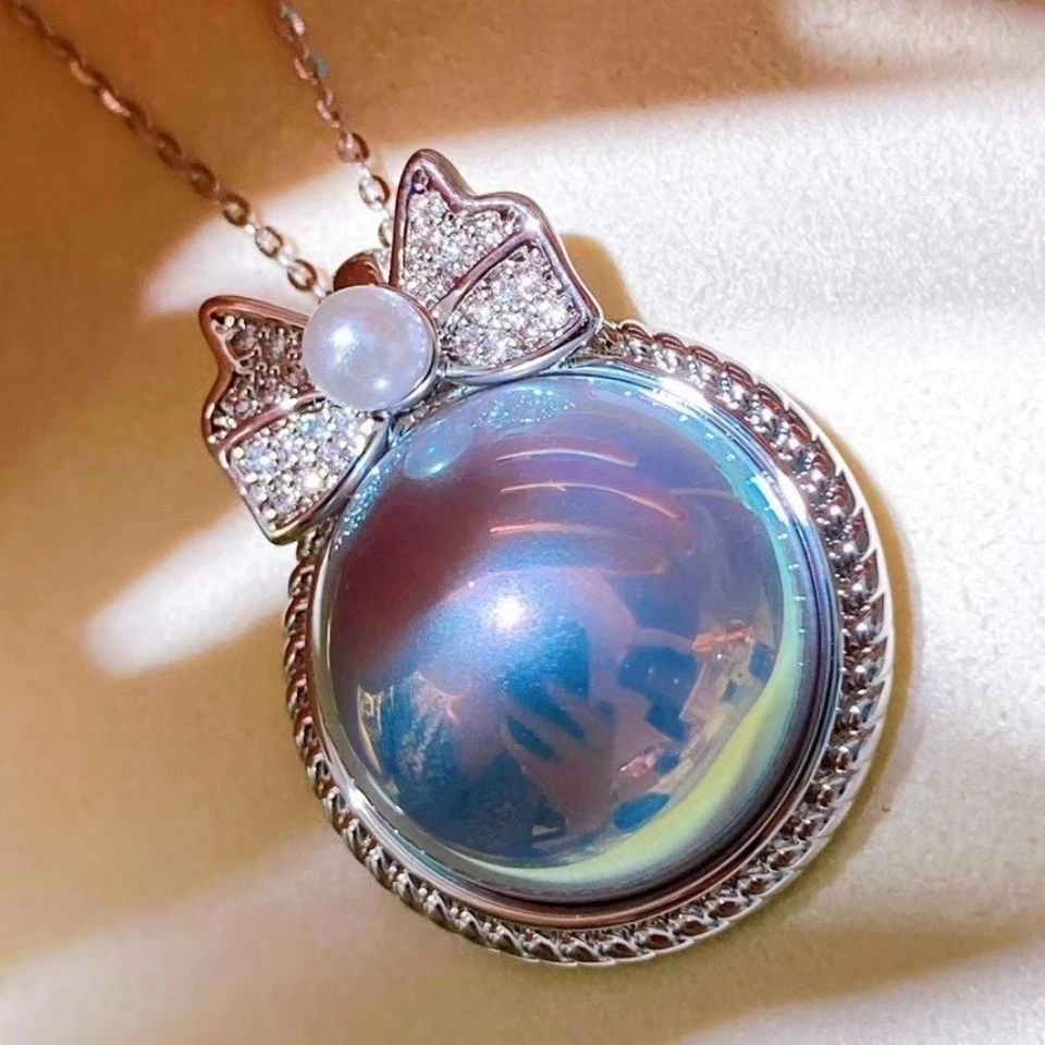 天然海水马贝珍珠吊坠S925银星空蓝马贝不含项链梦幻在逃公主项链