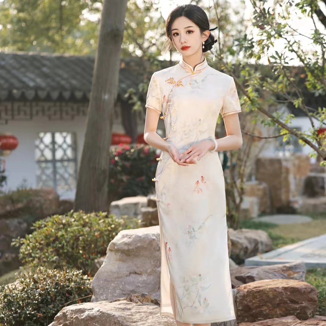 （浅兮）春夏显瘦时尚气质中长款日常优雅中式修身少女中国风旗袍