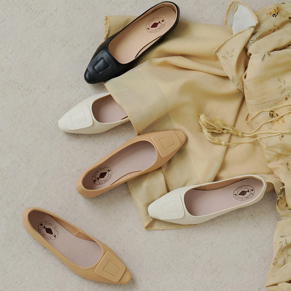 昔子99-5头层牛皮单鞋真皮女尖头软底舒适百搭浅口奶奶鞋韩版女鞋