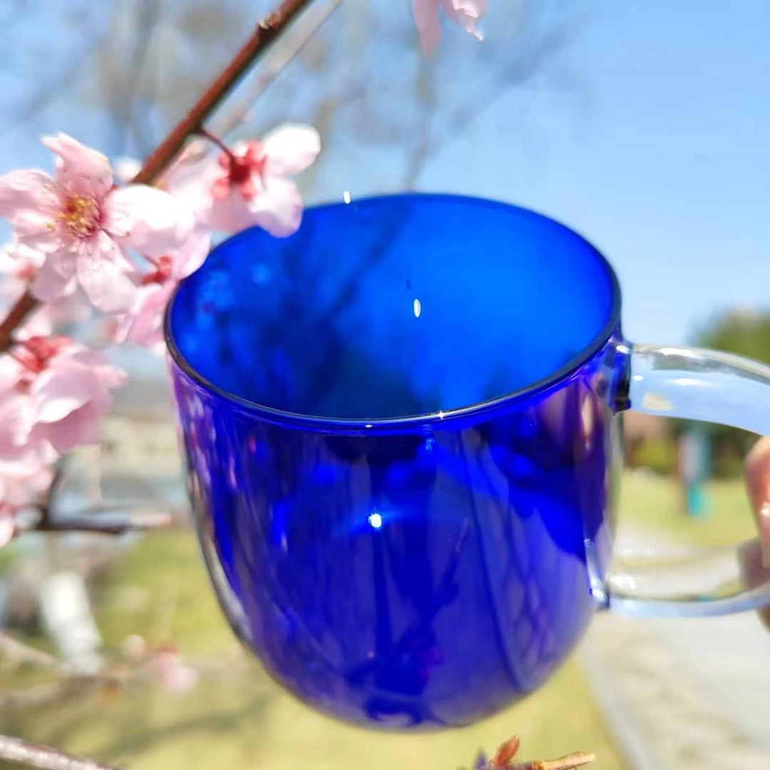 【老师推荐】零极限太阳水杯蓝色耐高温玻璃杯咖啡杯1个送6款清理贴