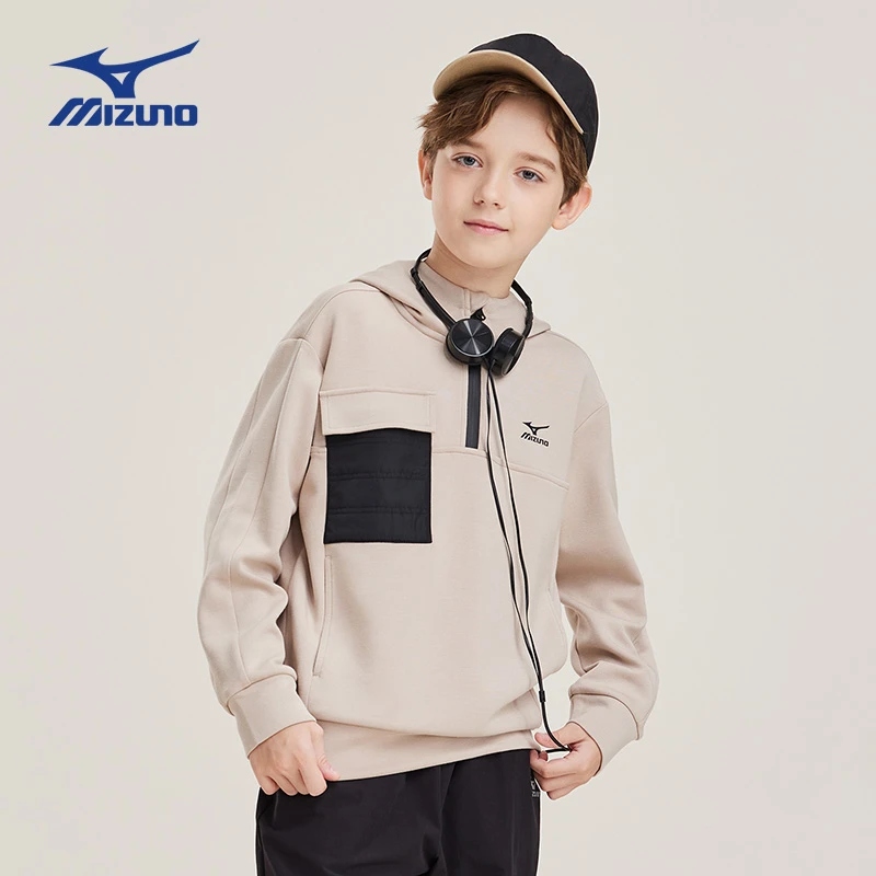 美津浓儿童春秋立领连帽卫衣时尚中性连帽长袖开衫外套WY24430023