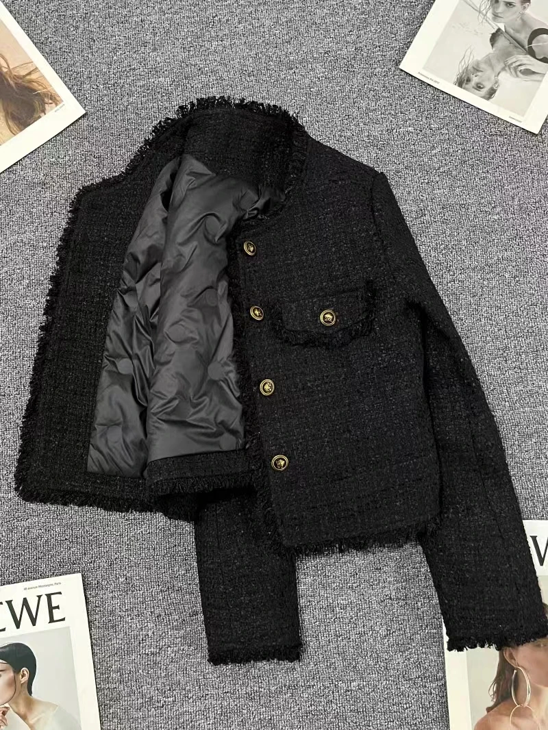 3552黑色小香风充棉内里独特短外套女新款设计感休闲气质高级上衣