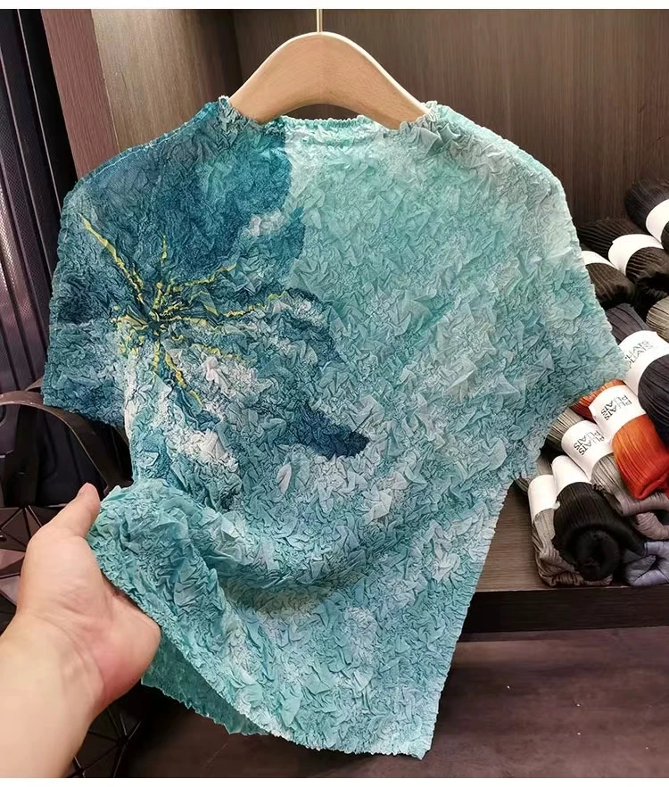 褶皱手工抓褶宽松舒适T恤气质百搭上衣