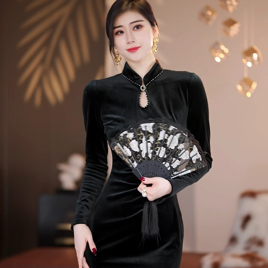 【火火】莫奈花园 秋上新新中式气质收腰鱼尾连衣裙-YL11063