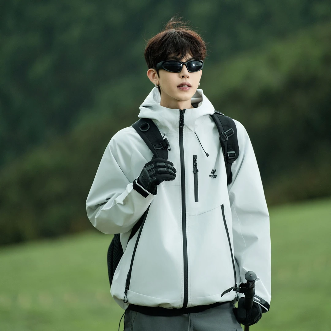 ppge【防风防水+男女同款】户外登山三防机能夹克连帽软壳冲锋衣