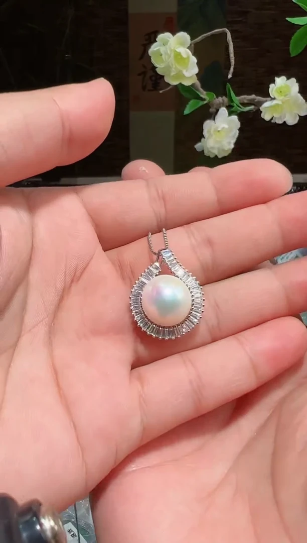 【闪购商品】淡水珍珠颈饰银S925镶嵌s925珍珠吊坠12mm