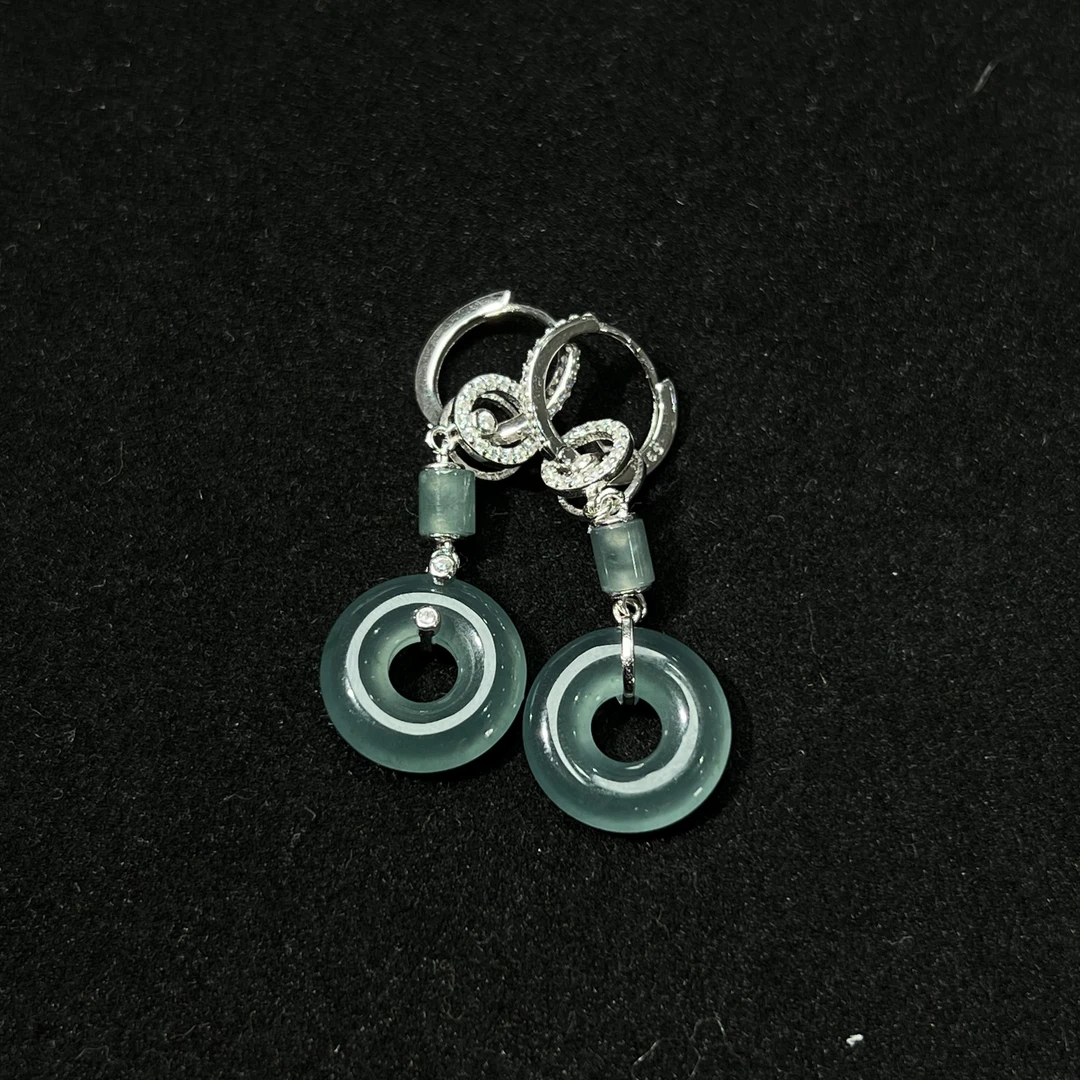 甜甜圈翡翠耳钩多用款s925KT24082307